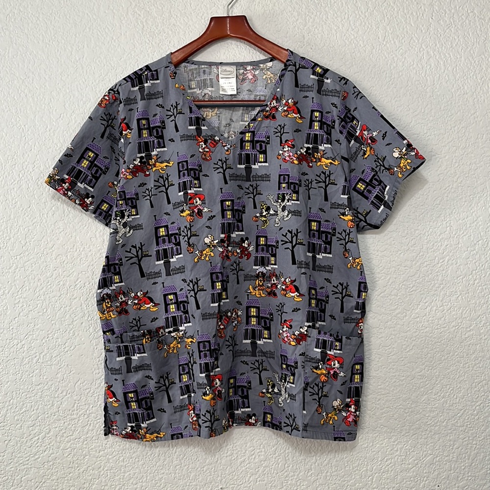 Disney Mickey Minnie Mouse Halloween Scrub Top